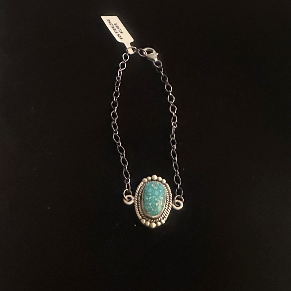 Sterling Silver White Water Turquoise Oval Chain Bracelet - 925 Sterling Silver